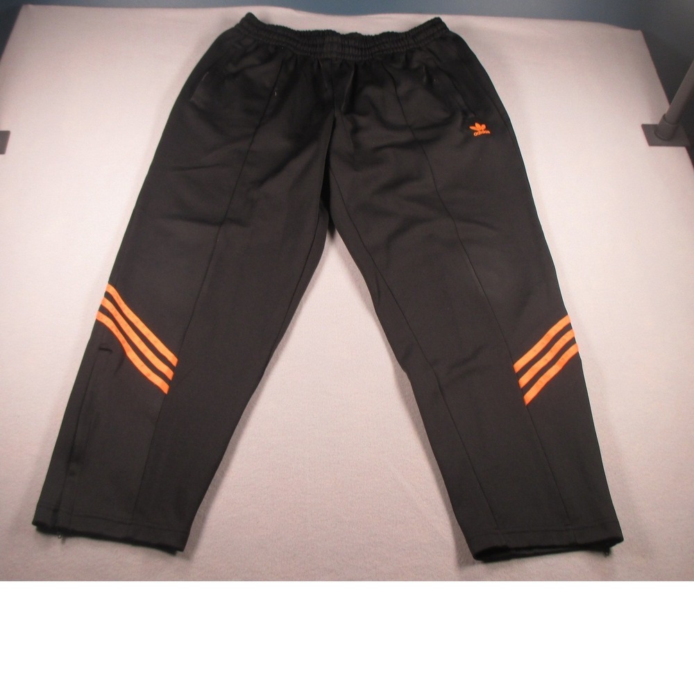Adidas Mens XL Black Orange Track Pants Trefoil 3 Stripe Athletic Soccer Joggers